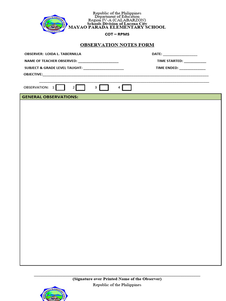 RPMSTOOLSMODIFIEDobservationcotform (1) PDF