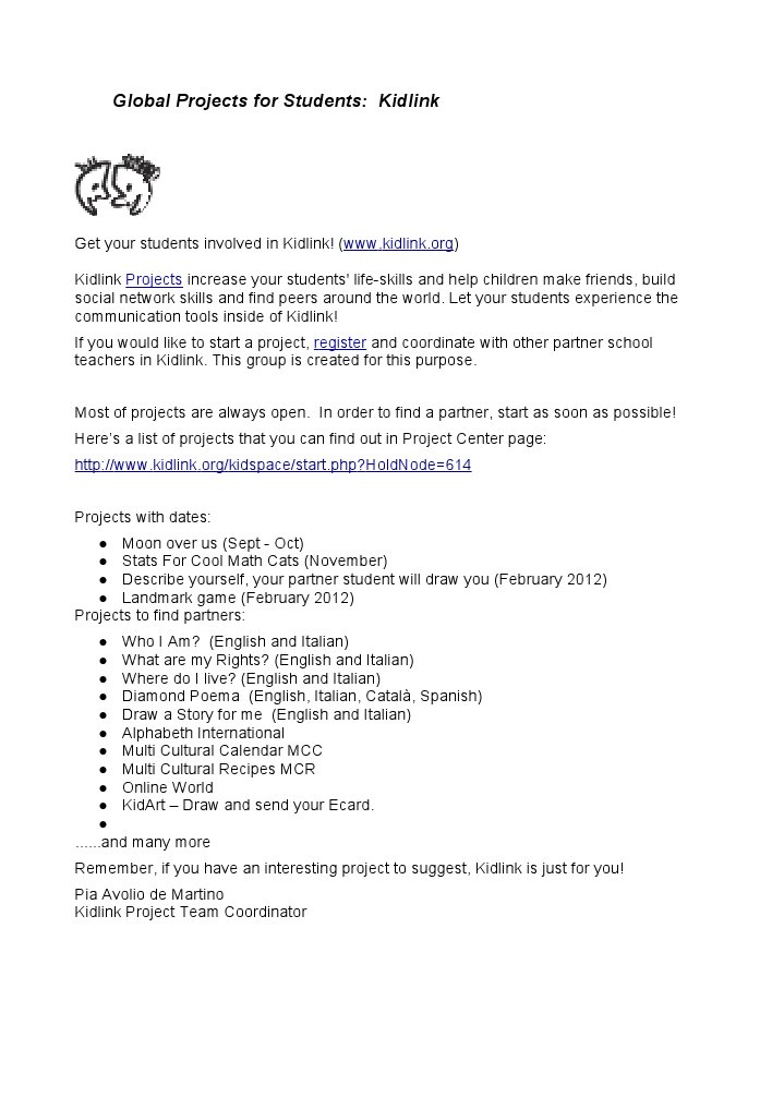 Kidlink Project Announcements | PDF