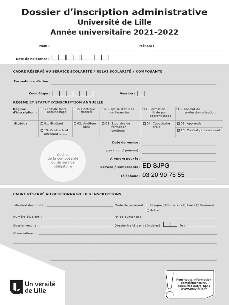 Inscription Université de Lille 20212022 PDF Doctorat — free download