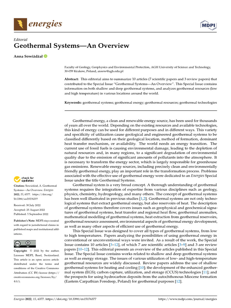 Geothermal Systems An Overview Pdf Renewable Energy Geothermal Energy