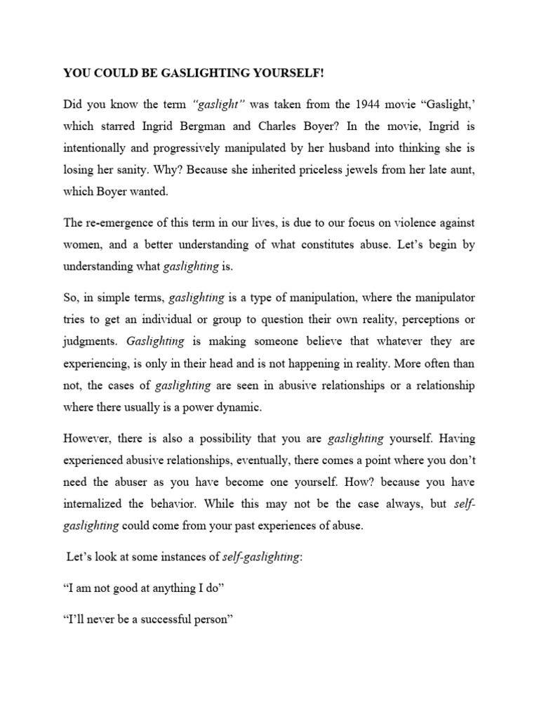 Understanding Self-Gaslighting Effects | PDF | Self-Improvement