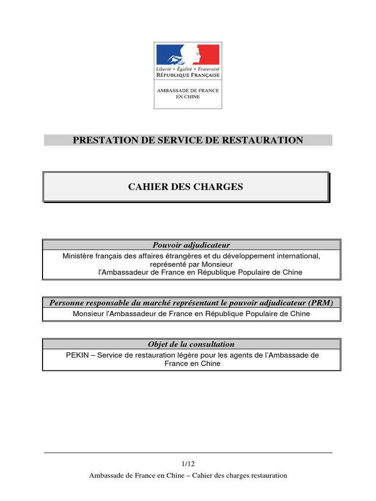 Cahier Des Charges Restauration Legere | PDF