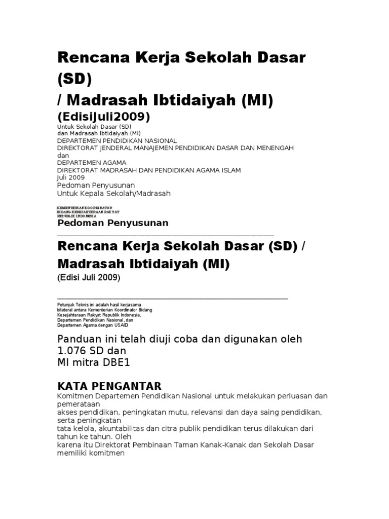 Rencana Kerja Sekolah Dasar
