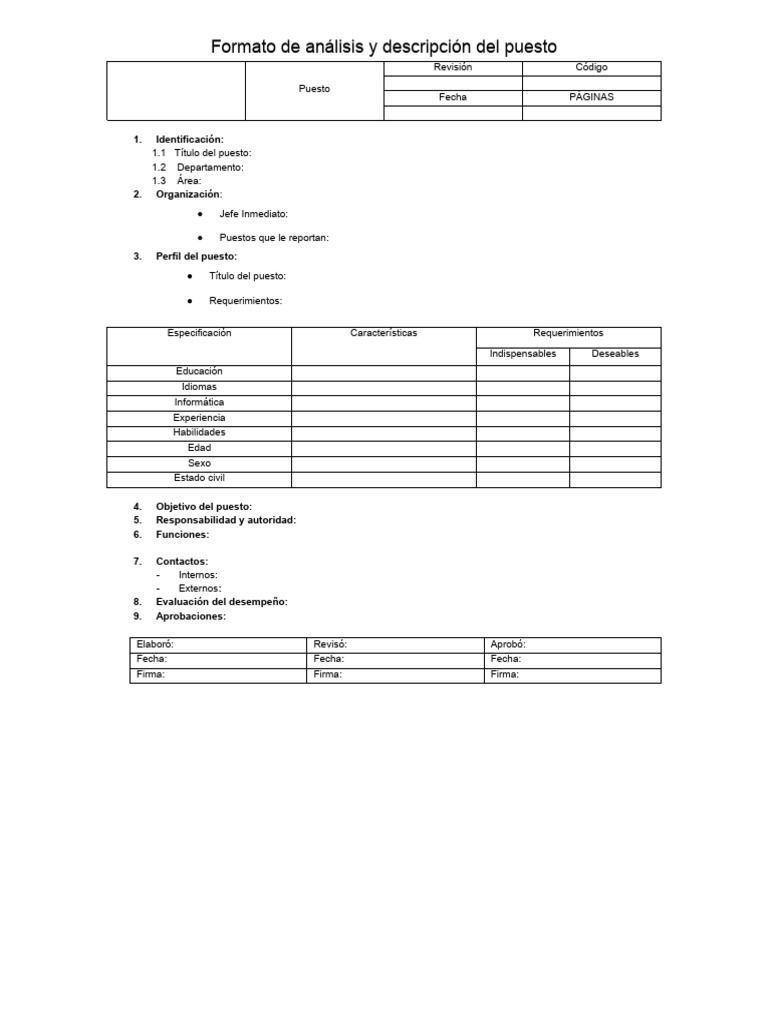 Formato de Análisis y Descripción Del Puesto | PDF
