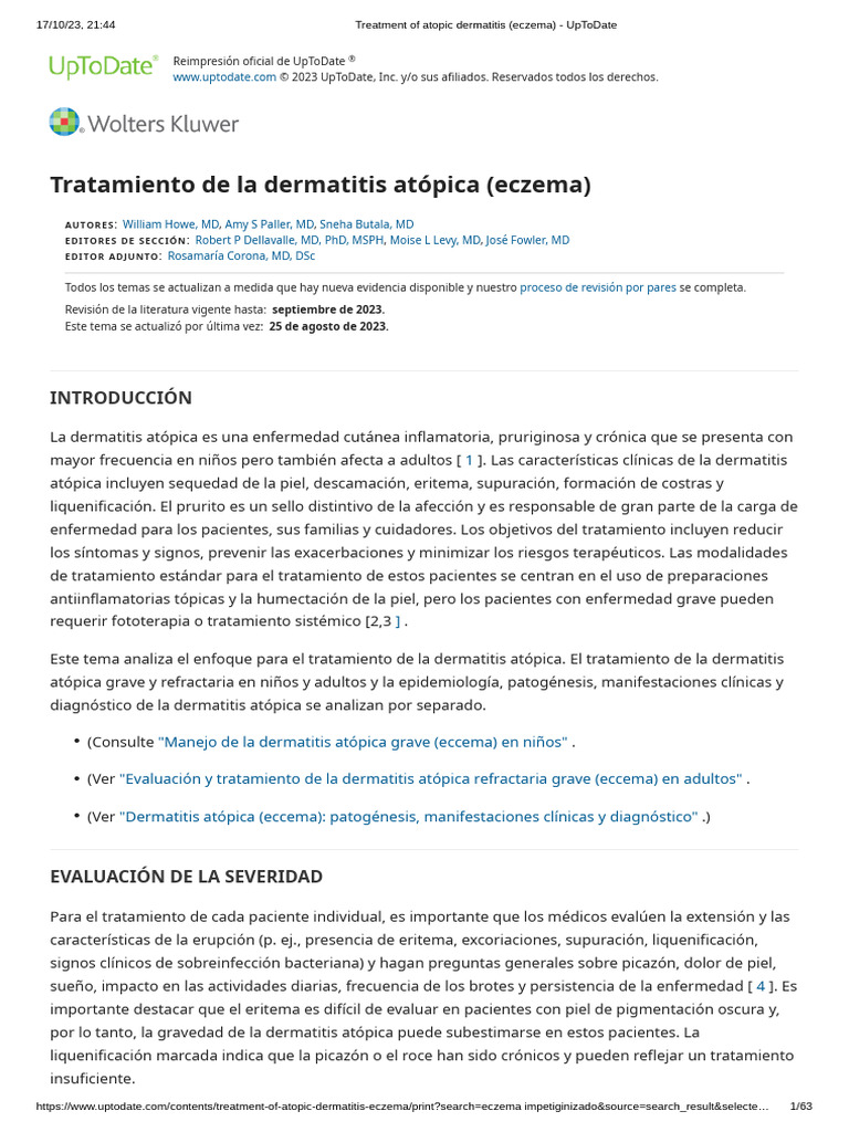 Treatment of Atopic Dermatitis (Eczema) UpToDate PDF