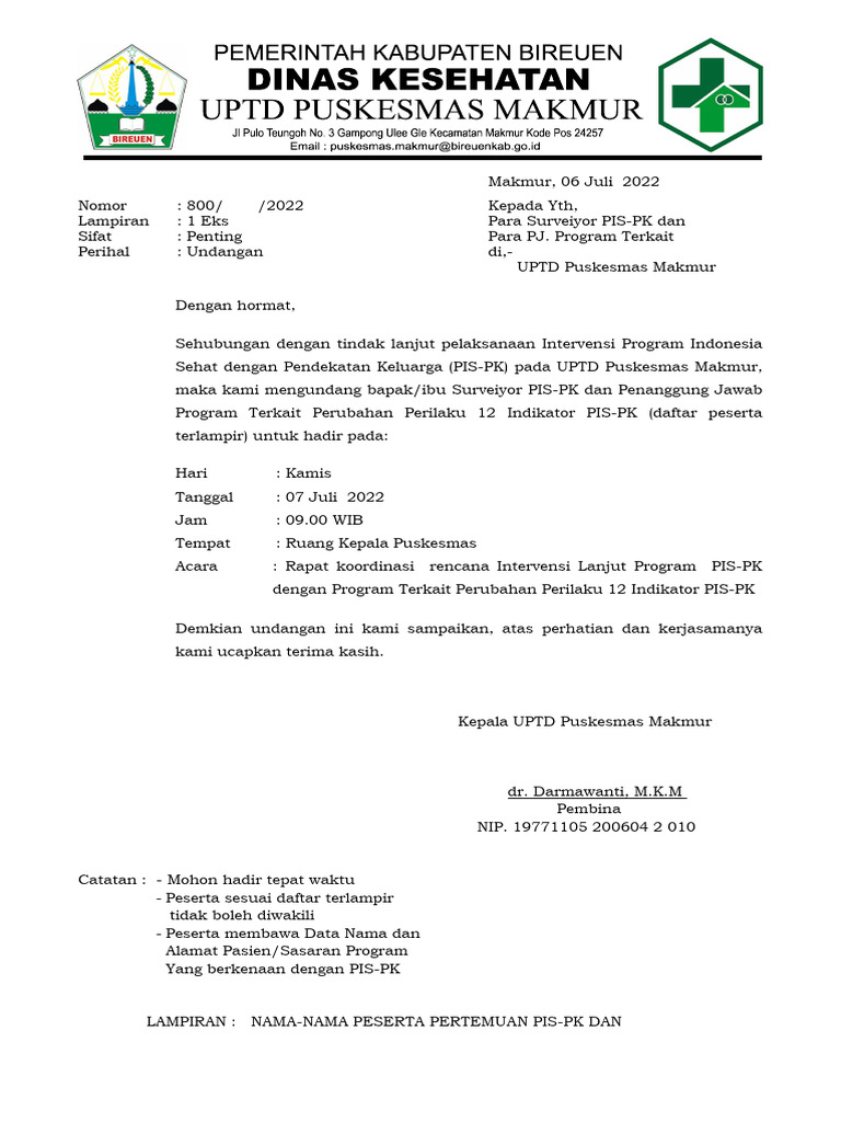 Undangan Rapat Koordinasi | PDF