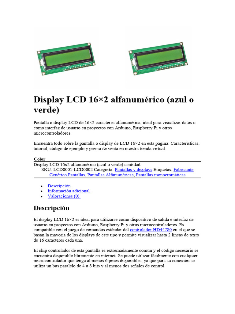 Pantalla LCD 16x2: Guía y Tutorial | PDF | Pantalla de cristal líquido ...
