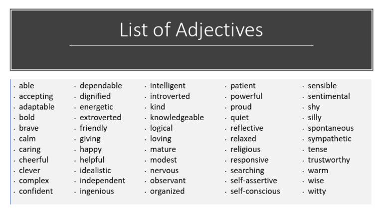 Johari Window Adjectives | PDF