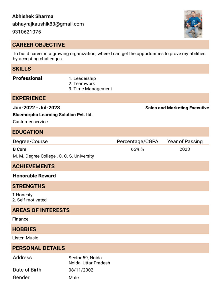 Resume - Abhishek Sharma - Format6 | PDF