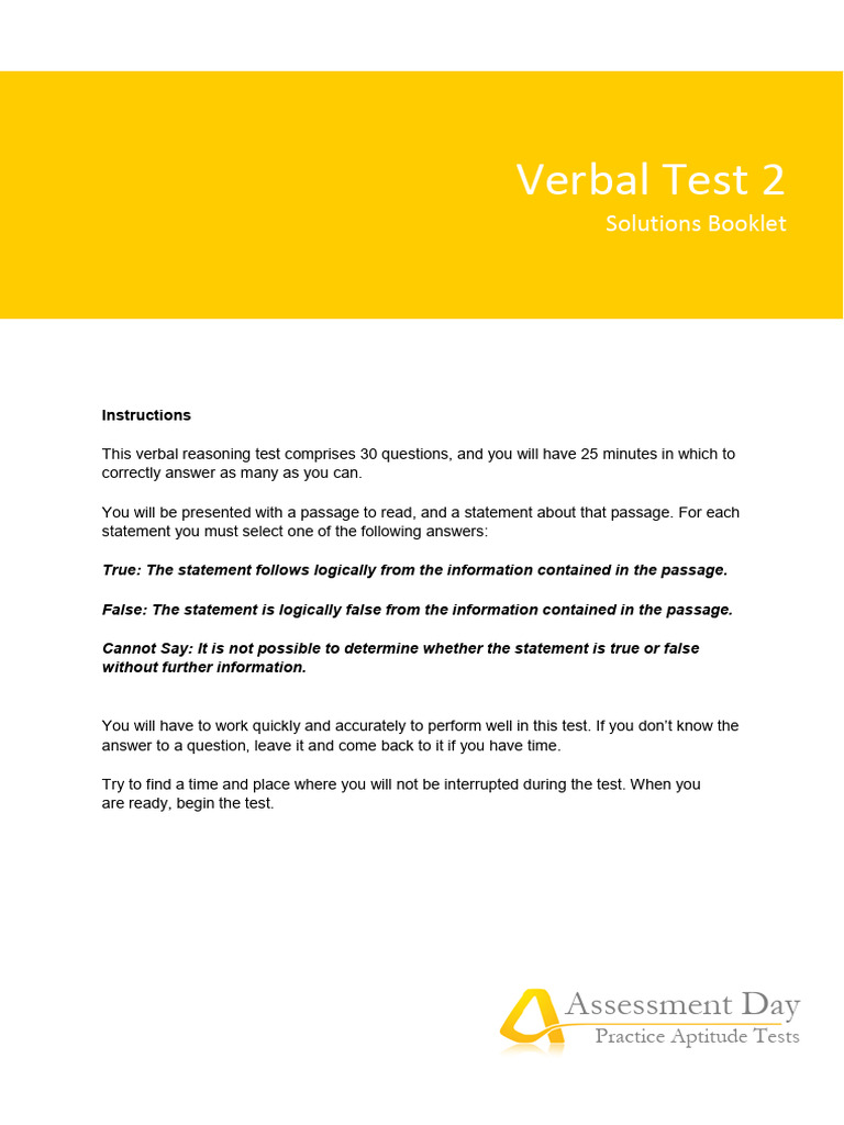 Verbal Reasoning Test Instructions and Practice | PDF