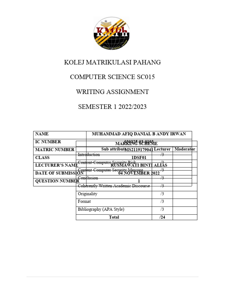 Contoh Individual Assignment Sc015 Pdf