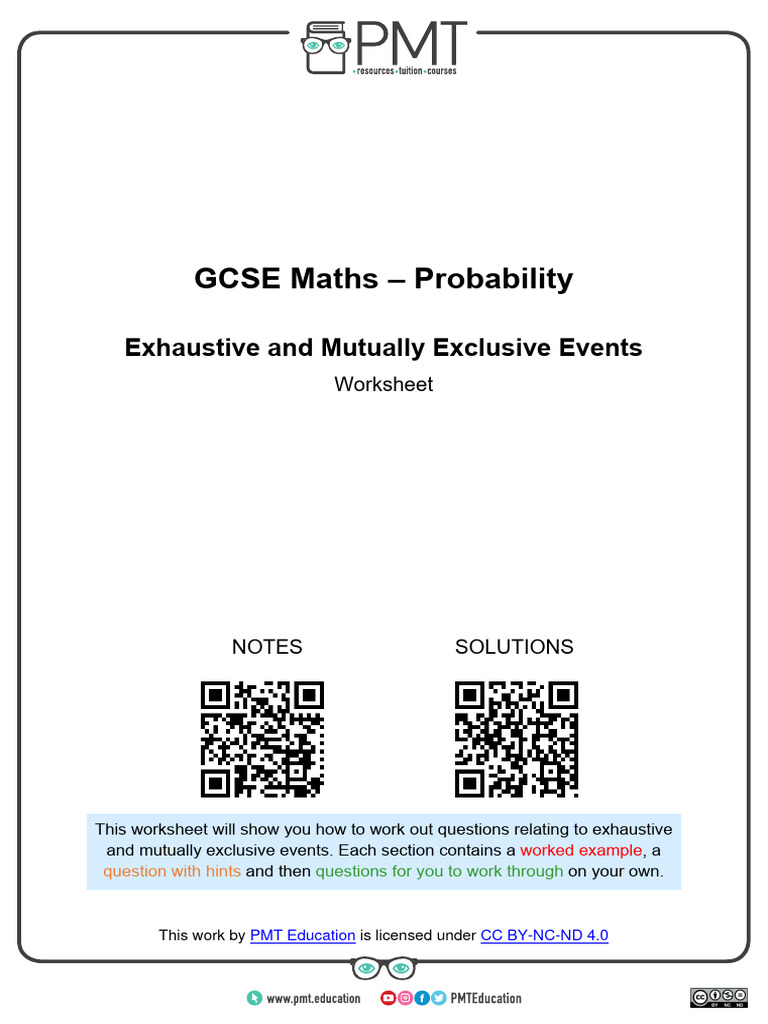 C. Exhaustive and Mutually Exclusive Events PDF