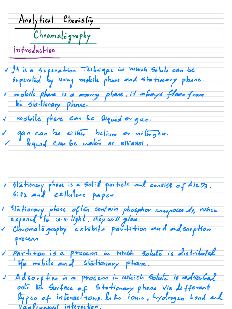 Chromatography Notes PDF Chromatography Adsorption
