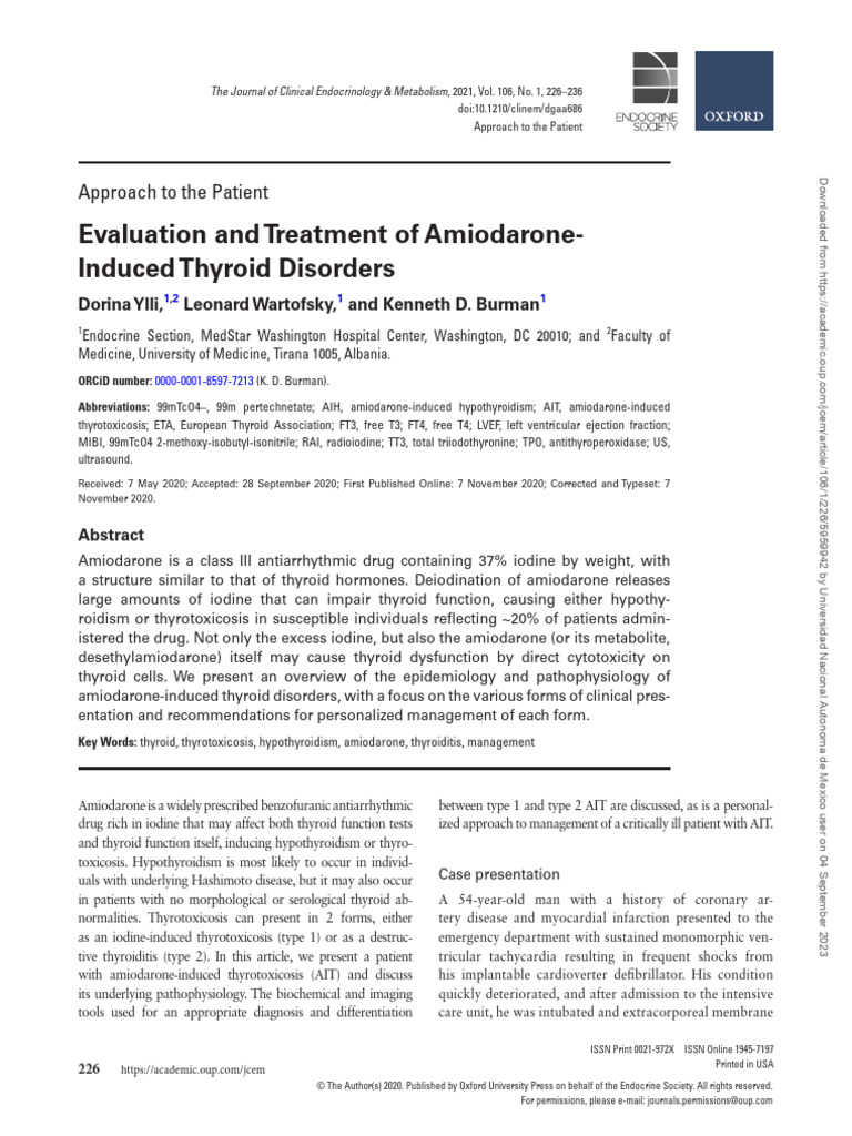 Evaluation and treatment of amiodarone induced thyroid disorders pdf