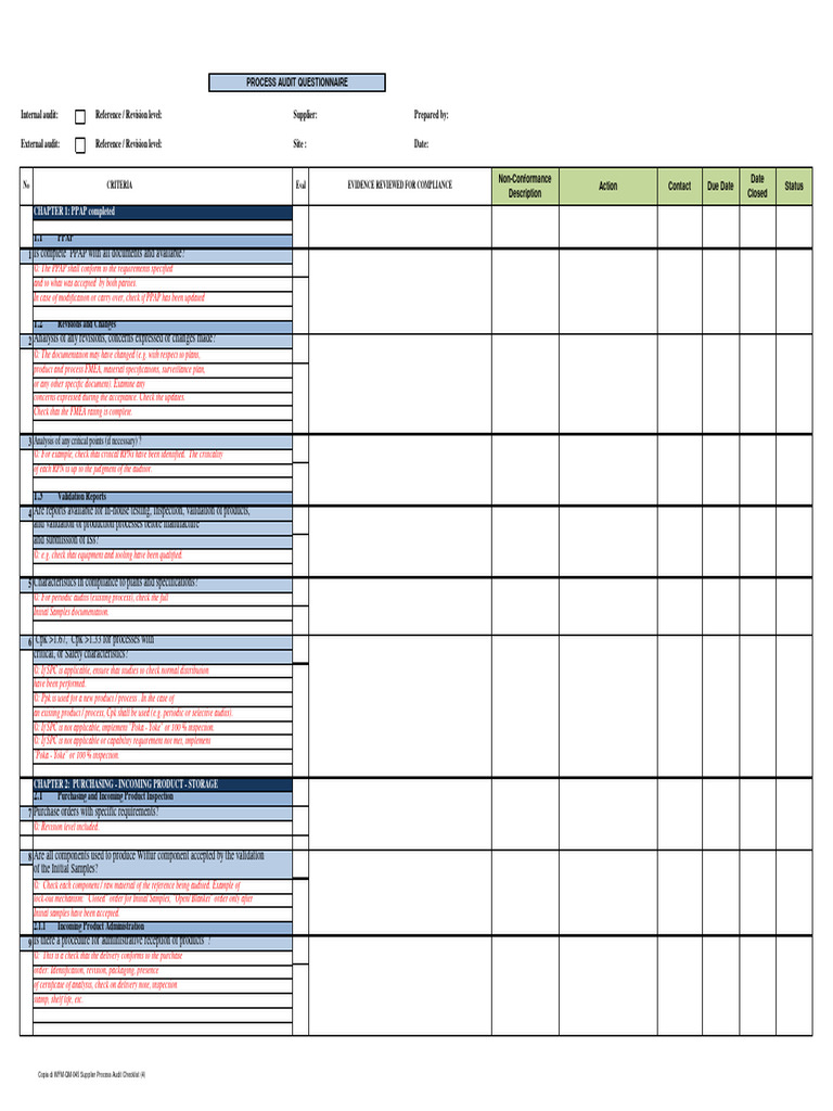 WFMSupplier Process Audit Checklist PDF