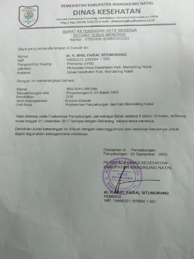 Surat Keterangan Aktif Kerja | PDF