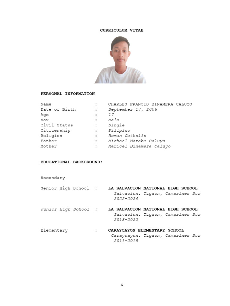 Curriculum Vitae Samples for Students | PDF