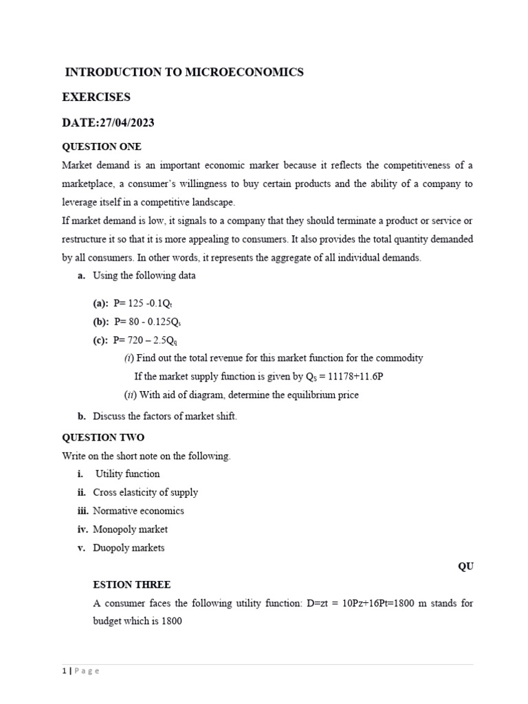 Exercises microeconomics pdf