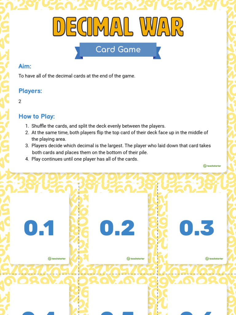 Decimal War Card Game A Do Be Reader PDF