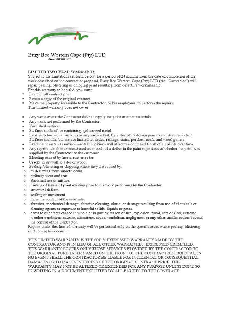 Painters Warranty PDF Materials