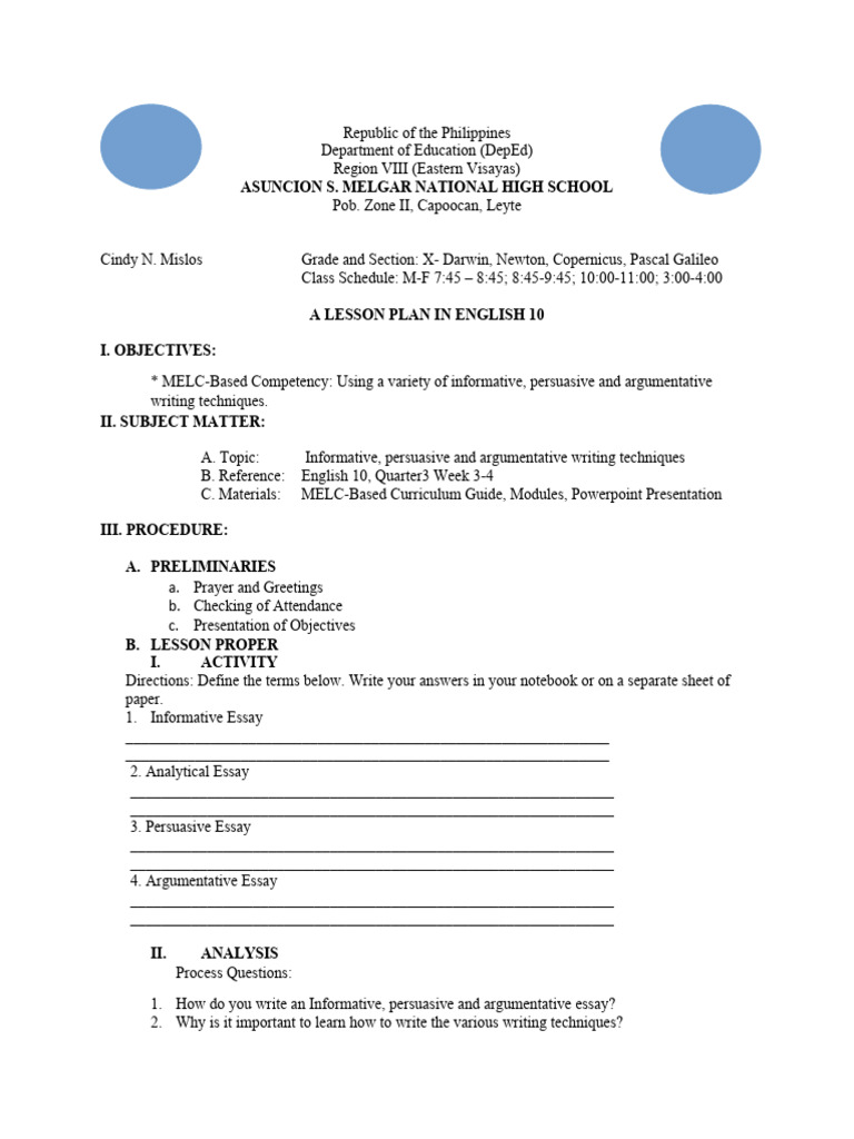 Lesson Plan Quarter 3 Week 3 4 Pdf