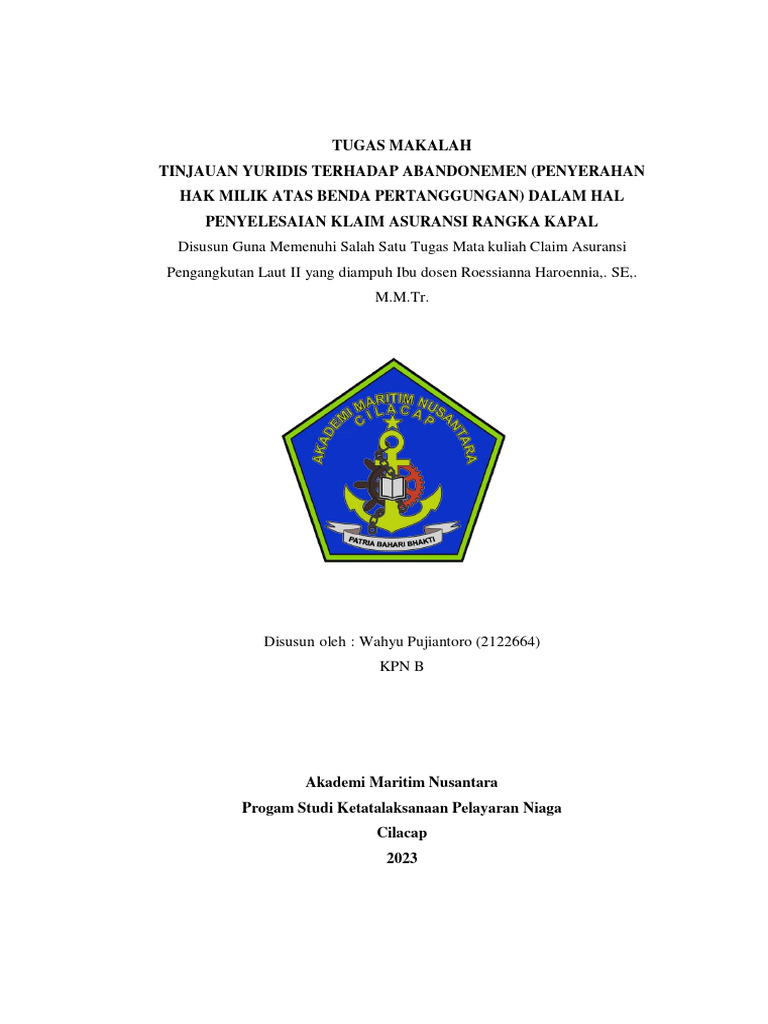 Wahyu P Makalah Claim Asuransi Pengangkutan Laut II PDF