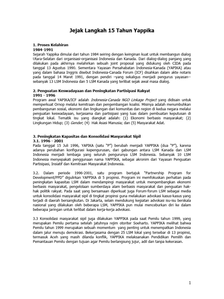 Jejak 15 Tahun Yappika: Sejarah dan Peran | PDF | Politik | Ilmu Sosial