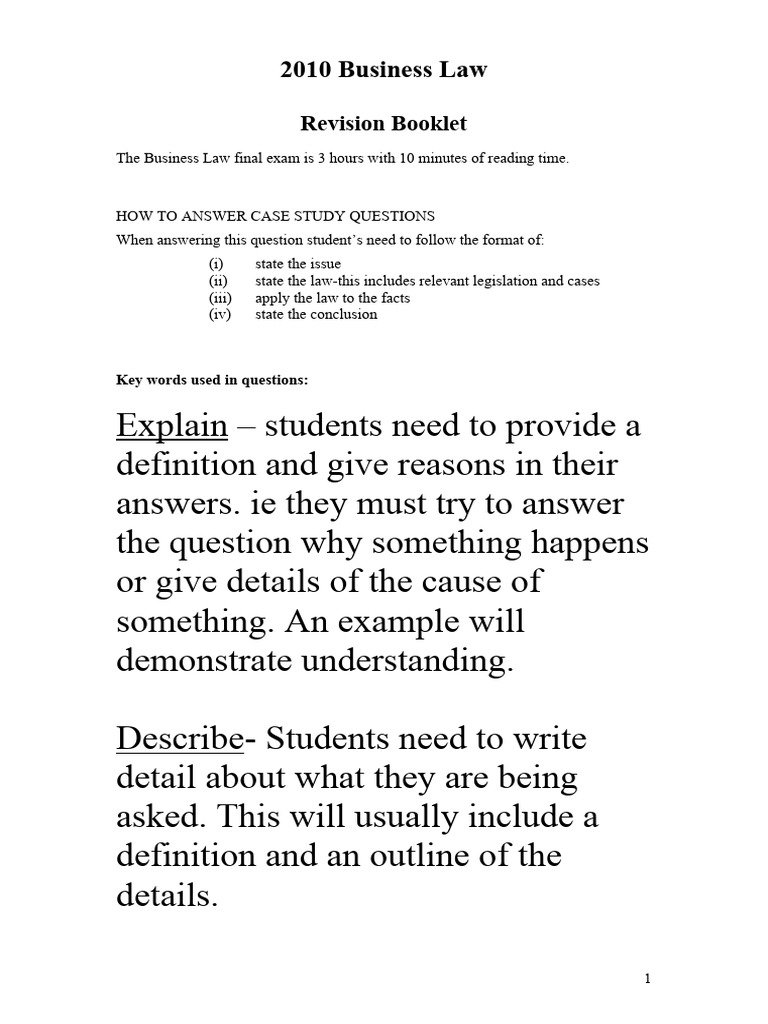 2010 Business Law Exam Guide | PDF | Negligence | Duty Of Care