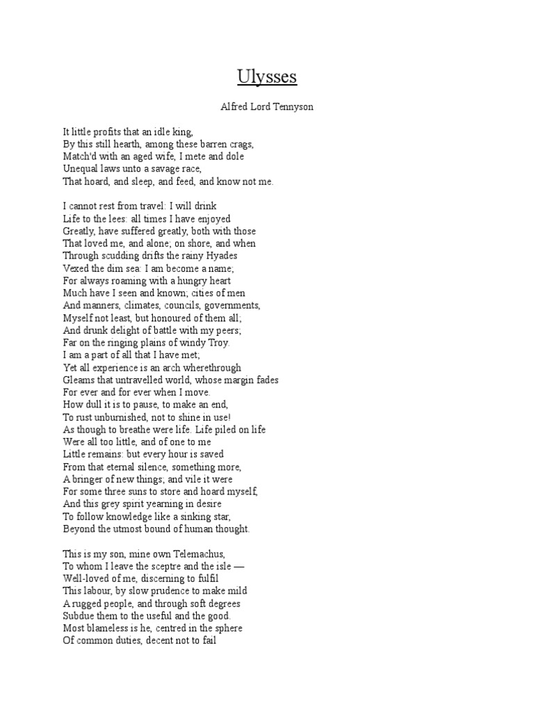 Alfred Lord Tennyson Ulysses PDF Religion And Belief