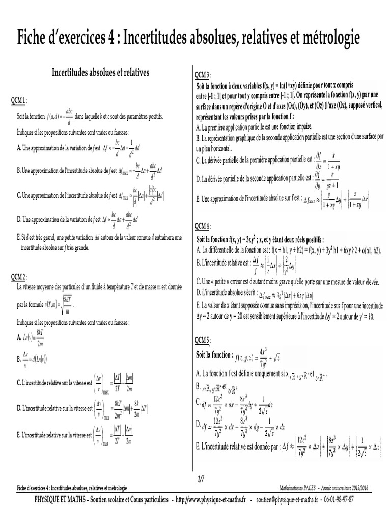Exercices sur incertitudes en métrologie | PDF | Métrologie | Mathématiques