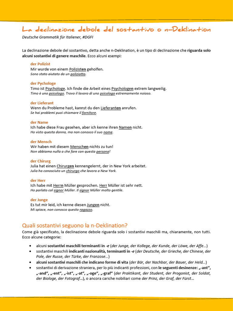 La Declinazione Debole Del Sostantivo - DD | PDF