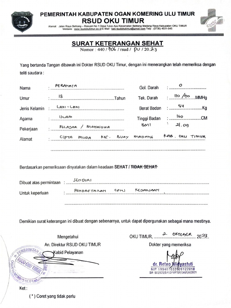 Surat Keterangan Sehat | PDF