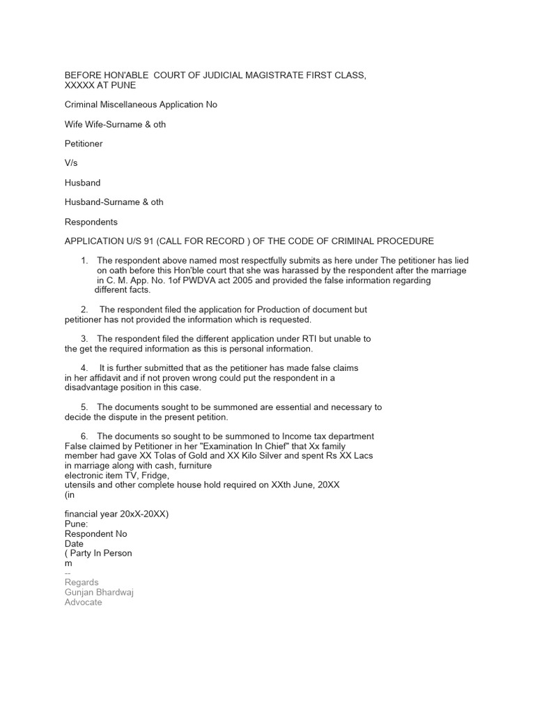 Format of 91 crpc call of record pdf