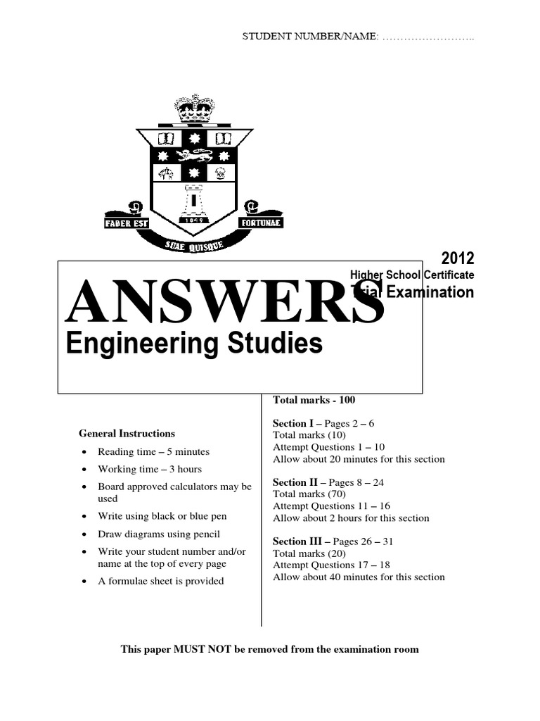 2012 Engineering Studies Trial Exam | PDF | Technology & Engineering