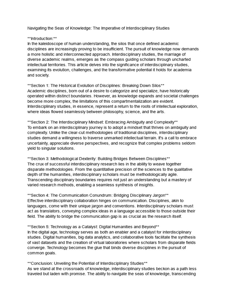 Navigating The Seas of Knowledge: The Imperative of Interdisciplinary ...