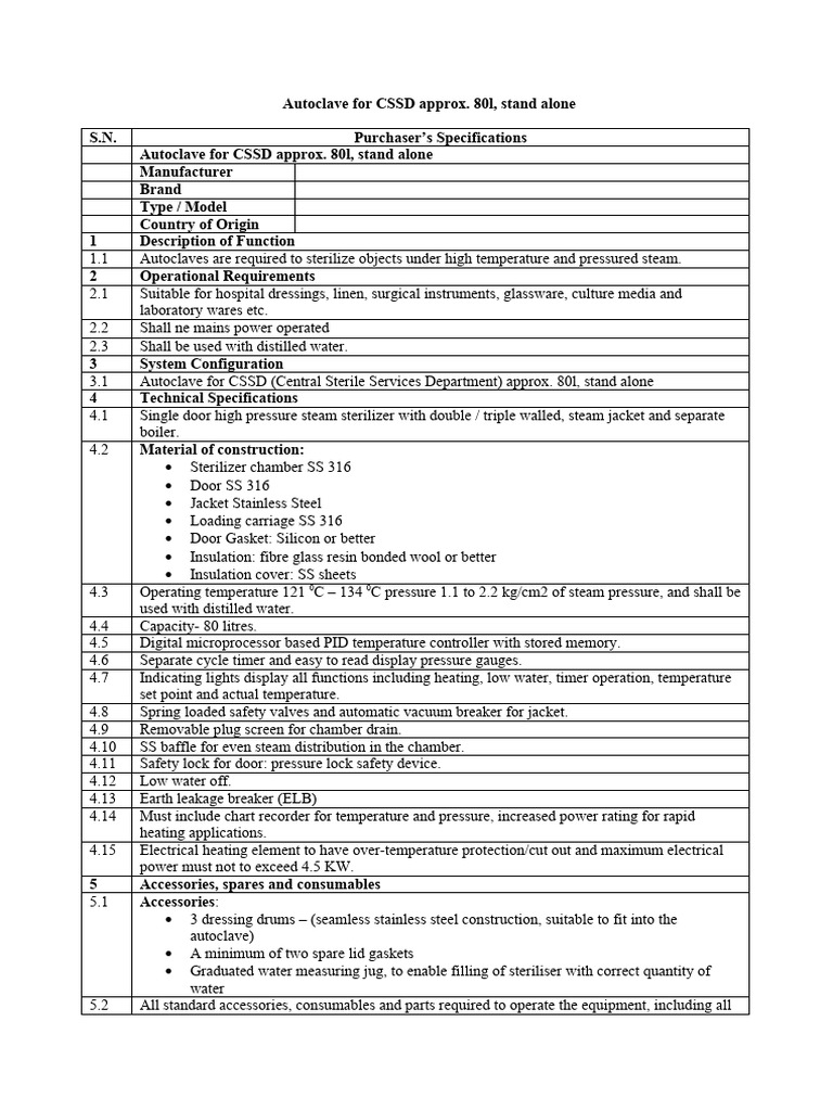 Autoclave For CSSD (80l) | PDF