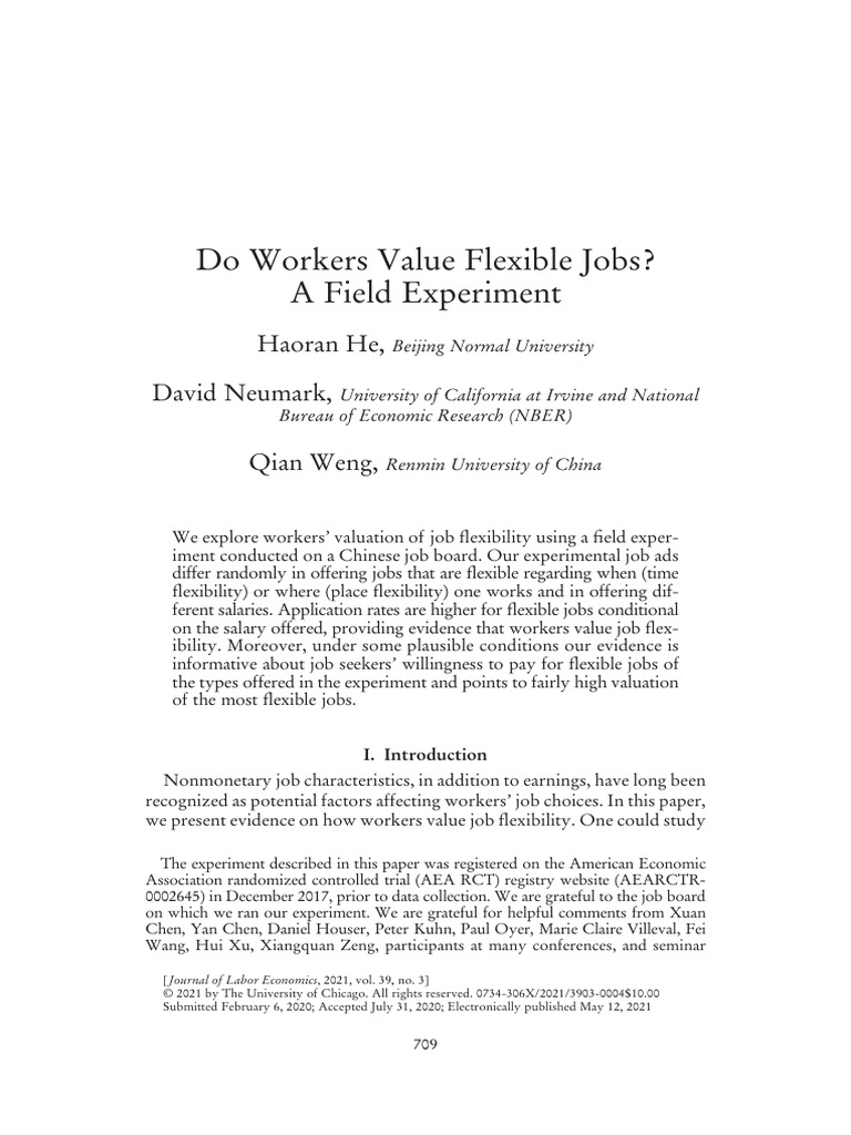 Do Workers Value Flexible JobsA Field Experiment (He. Et Al., 2021