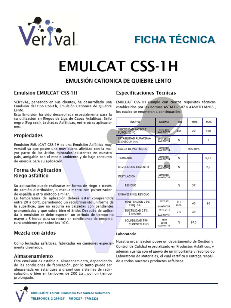 Emulcat Css 1h | PDF | Química | Materiales