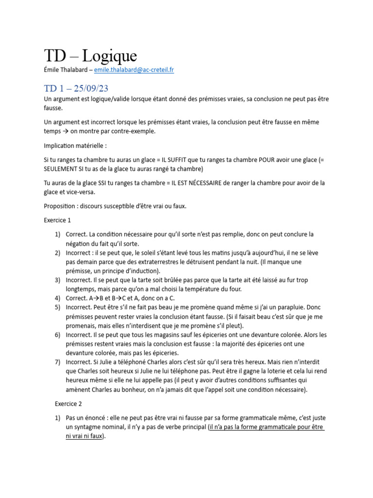 Notes - TD Logique | PDF