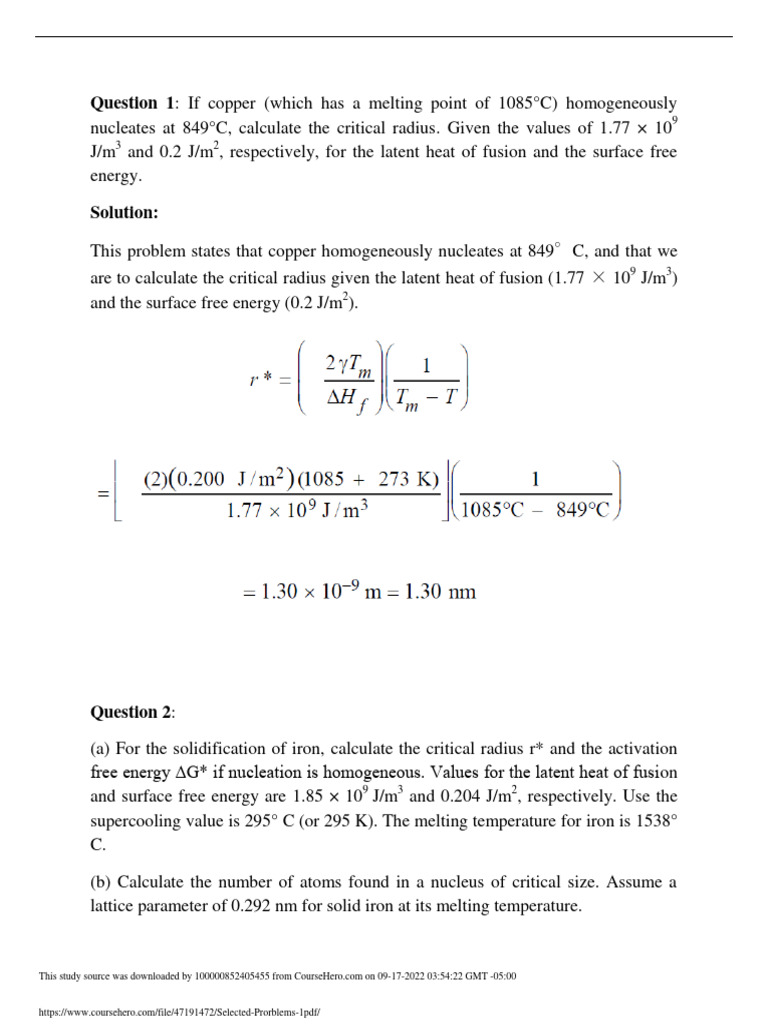 Critical Radius and Nucleation Calculations | PDF | Teaching Methods ...