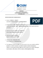 Assignment / Tugasan EBQM3103 Pengurusan Kualiti Menyeluruh September 2023