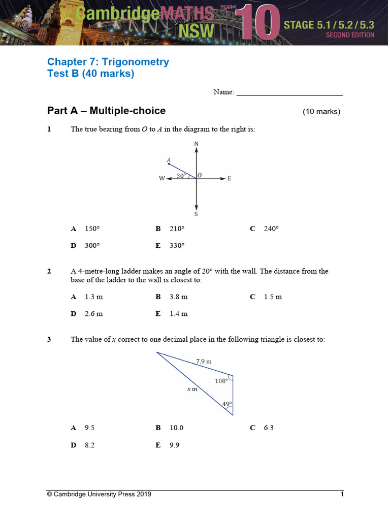 CambMATHS10 5.1-5.3 2ED Test 07B | PDF