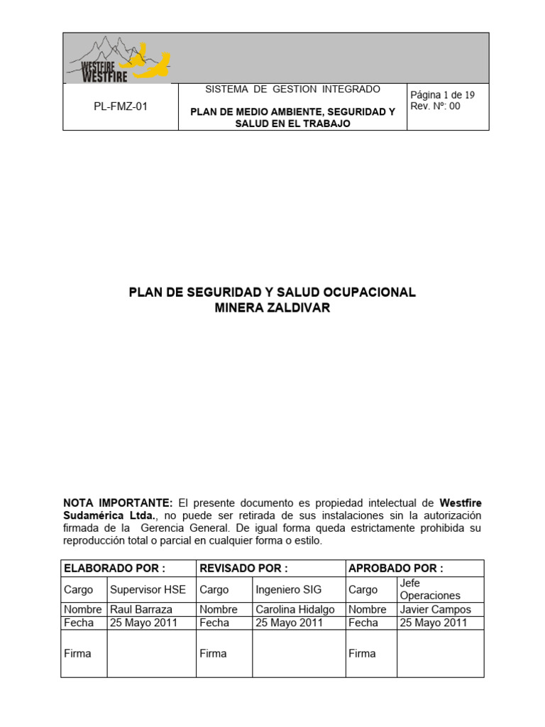 Plan y Programa de Seguridad | PDF | Seguridad y salud ocupacional ...