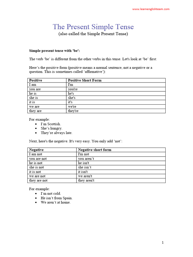 Present Simple Tense Example Exercises | PDF | Semantic Units ...