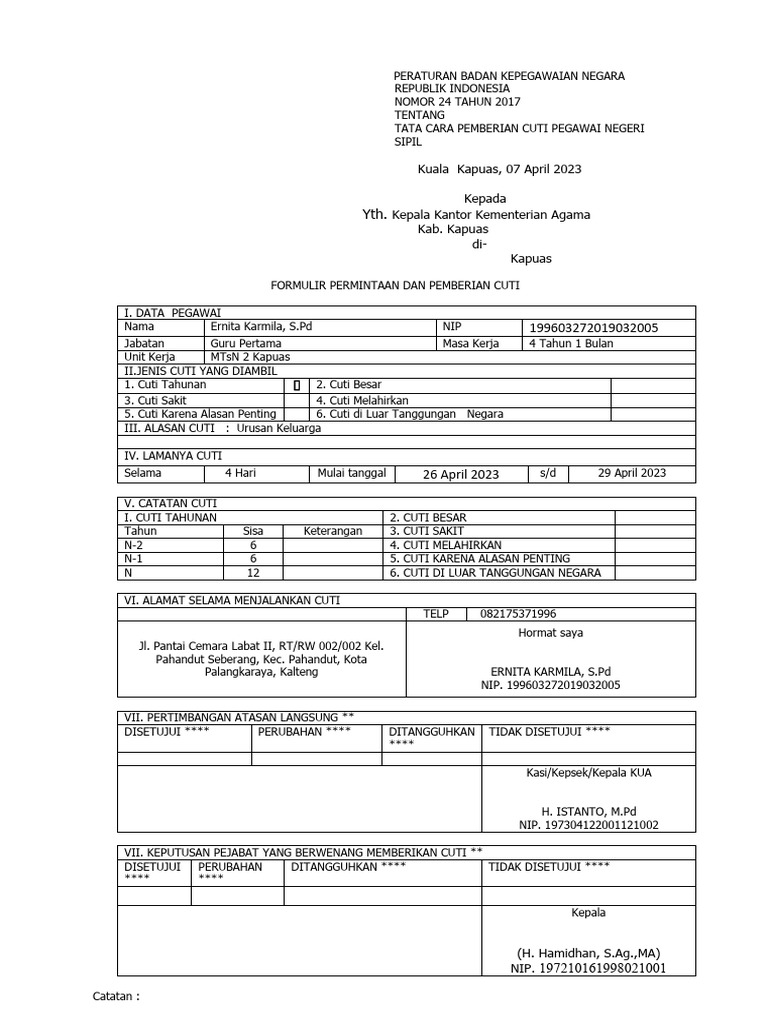 Panduan Cuti Pegawai Negeri Sipil Pdf