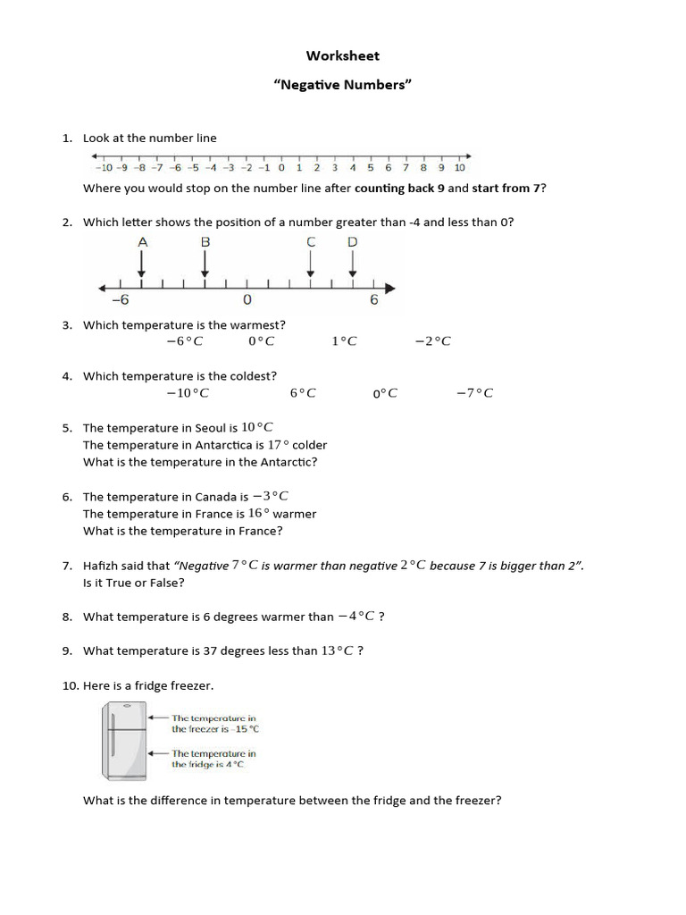Understanding Negative Numbers and Temperatures | PDF | Cooking, Food ...
