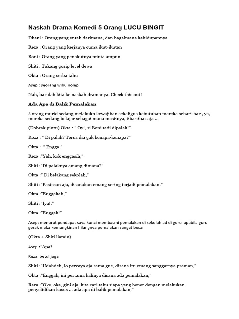 Naskah Drama Komedi Sekolah Lucu | PDF