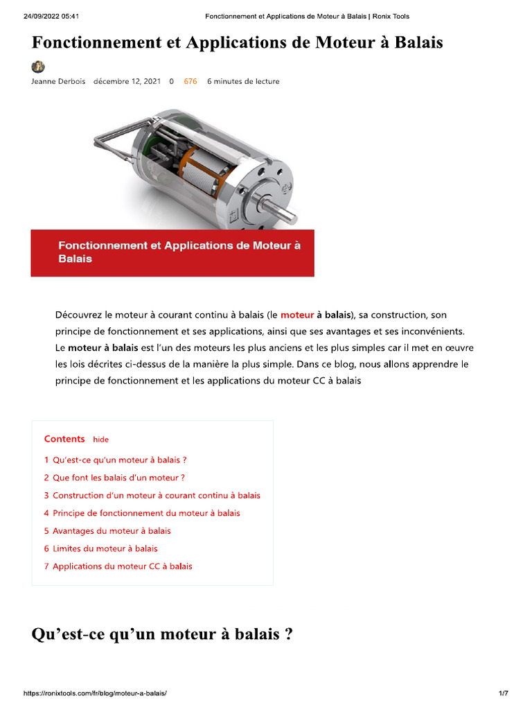 Fonctionnement Et Applications de Moteur À Balais Ronix Tools PDF — free download
