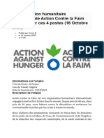 L'organisation Humanitaire Internationale Action Contre La Faim Recrute Pour Ces 4 Postes (16 Octobre 2023)