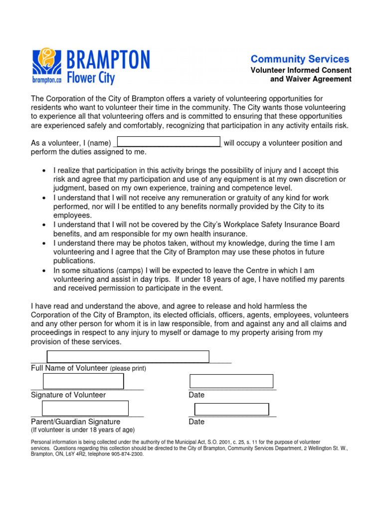 Volunteer Waiver Fillable PDF
